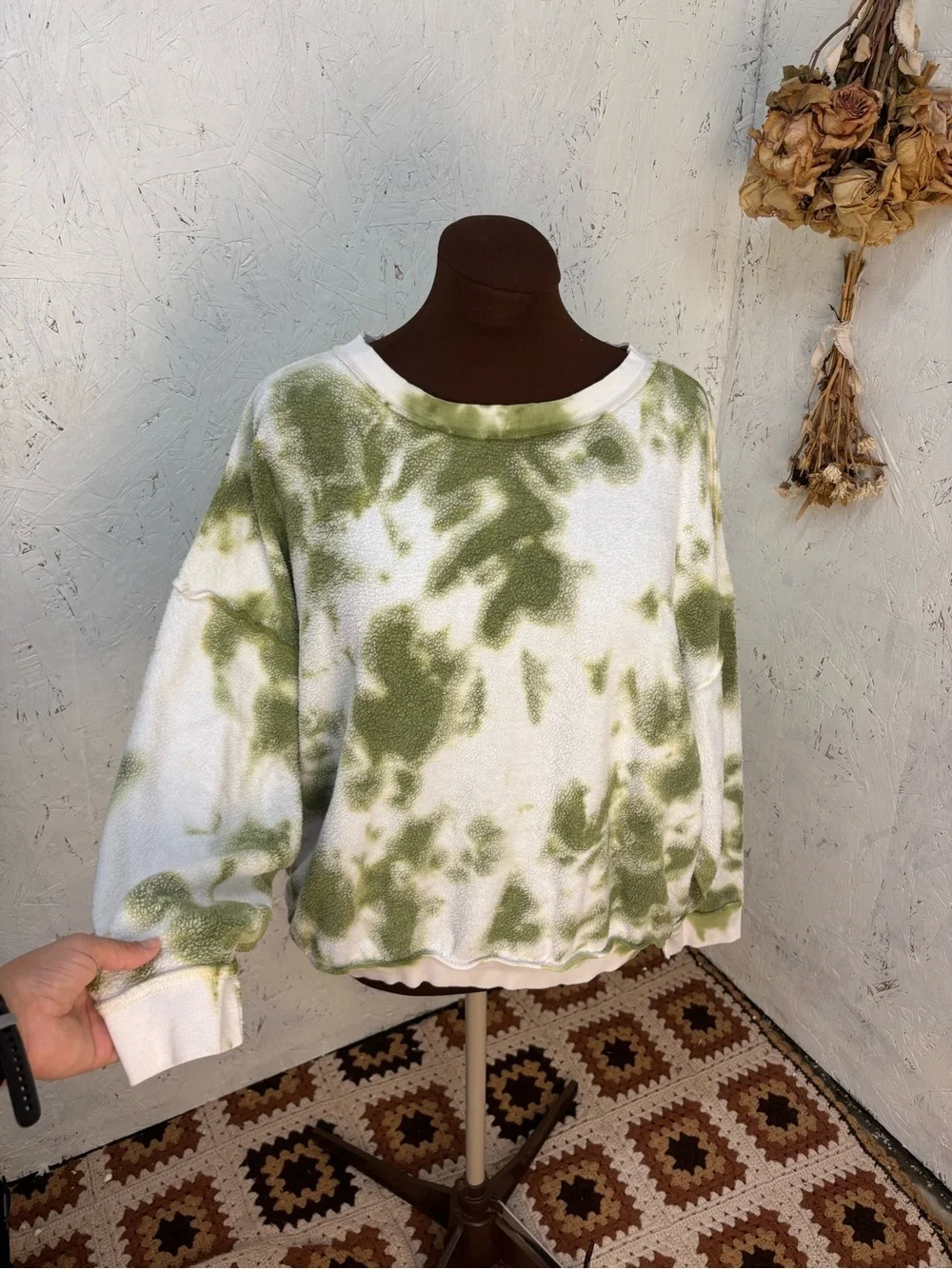 Intimately Free People Kelly Tie Dye Green Washed Sweatshirt Oversized Small